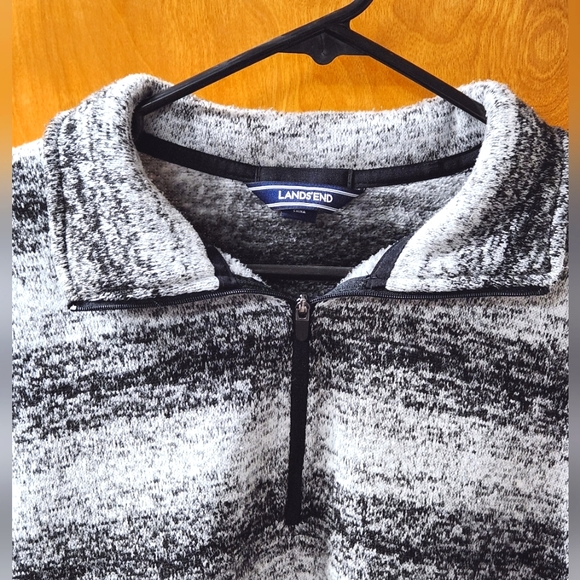 Lands'  End Petite Black/White Gradient Stripe Quarter Zip Fleece Pullover - Picture 3 of 9